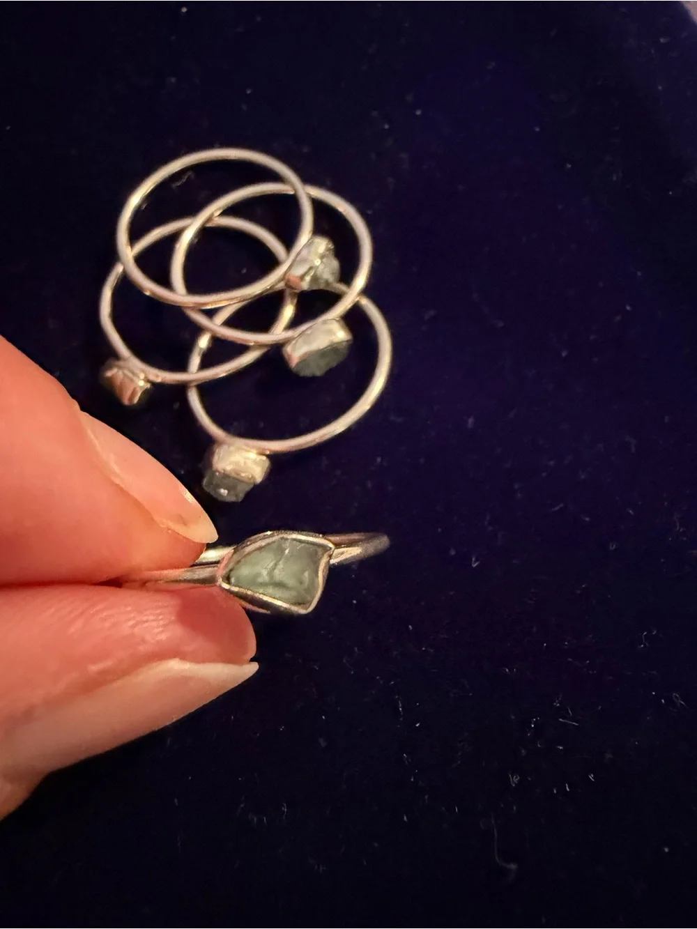 Sterling Silver Aquamarine Stacked Band Ring - Blue